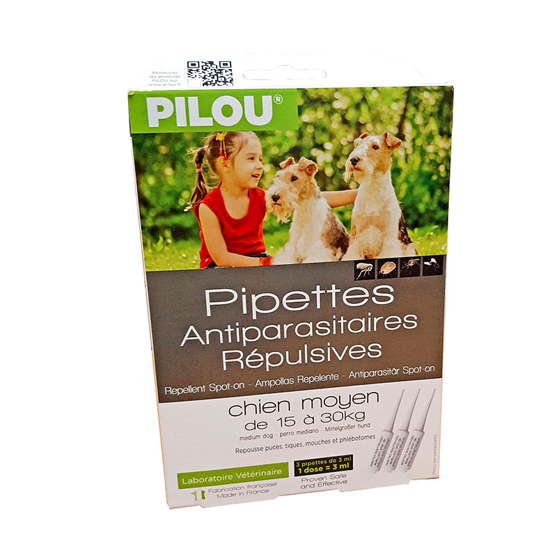 Pipettes antiparasitaires répulsives moyen chien de 15 à 30 kg